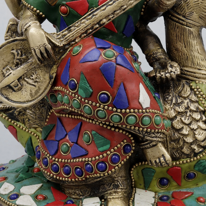 Brassaura® Saraswati Playing Veena Idol with Multi-Color Finish | Pure Superfine Brass Handcrafted Murti | Brass Statue for Home Temple, Pooja Room | Height 7.5 Inches | Weight 2.82 Kgs