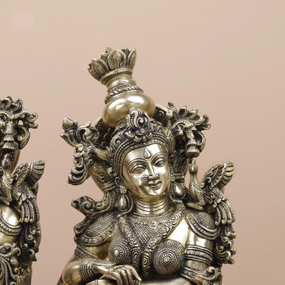 ब्रासोरा® वृंदावन वेणुगोपाल कृष्ण पीतल की प्रतिमा मोर के साथ | एंटीक नीला और सुनहरा रंग | ऊँचाई 20 इंच