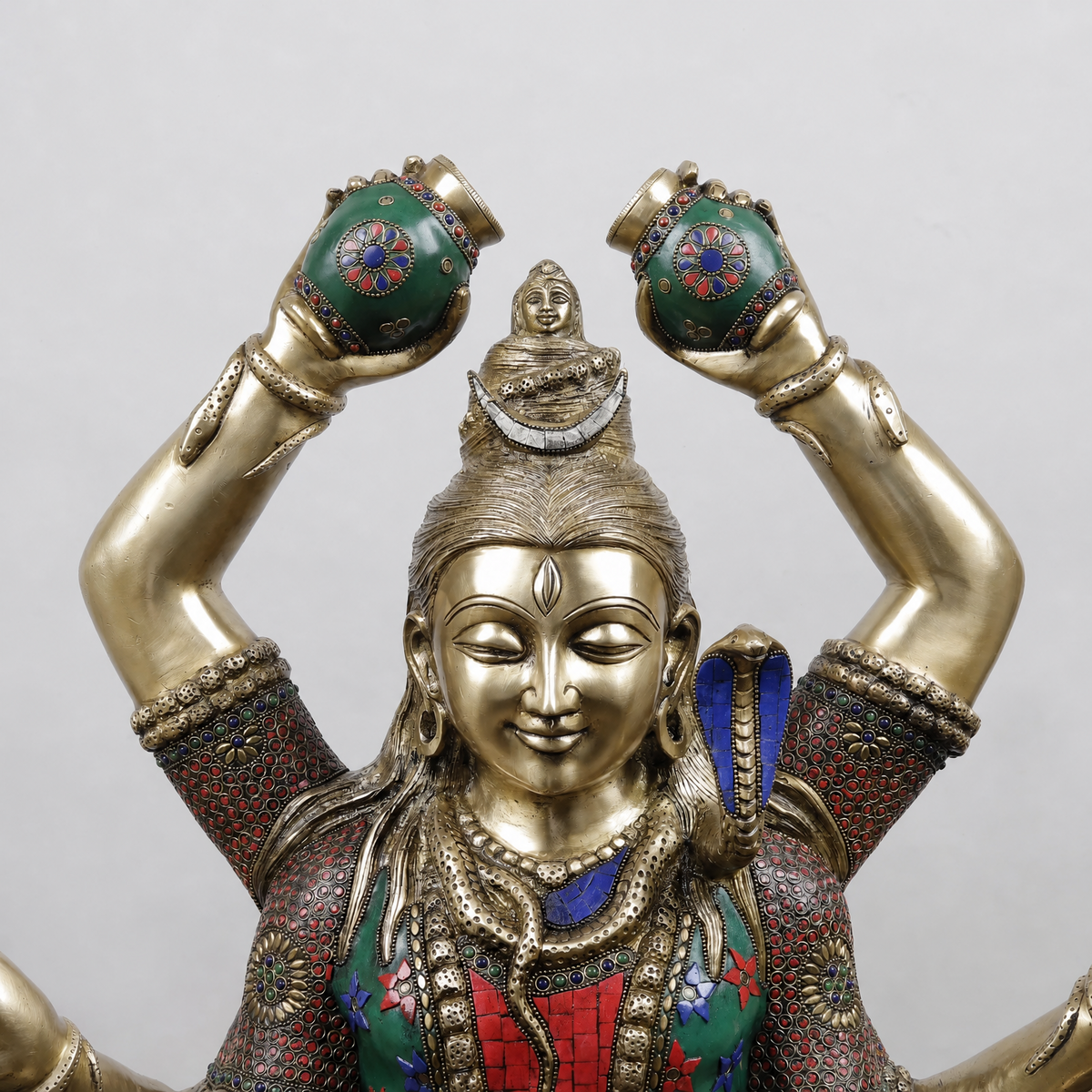 Brassaura® Lord Shiva Seated Meditation Idol with Multi-Color Meenakari Finish | Pure Superfine Brass Handcrafted Murti | Brass Statue for Home Temple, Pooja Room | Height 32 Inches | Weight 27.88 Kgs