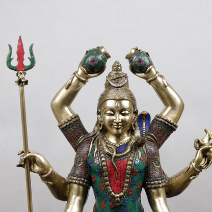 Brassaura® Lord Shiva Seated Meditation Idol with Multi-Color Meenakari Finish | Pure Superfine Brass Handcrafted Murti | Brass Statue for Home Temple, Pooja Room | Height 32 Inches | Weight 27.88 Kgs