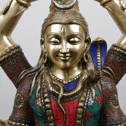 Brassaura® Lord Shiva Seated Meditation Idol with Multi-Color Meenakari Finish | Pure Superfine Brass Handcrafted Murti | Brass Statue for Home Temple, Pooja Room | Height 32 Inches | Weight 27.88 Kgs