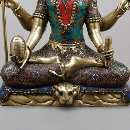 Brassaura® Lord Shiva Seated Meditation Idol with Multi-Color Meenakari Finish | Pure Superfine Brass Handcrafted Murti | Brass Statue for Home Temple, Pooja Room | Height 32 Inches | Weight 27.88 Kgs
