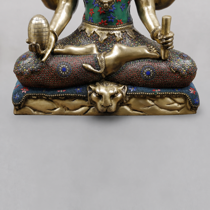 Brassaura® Lord Shiva Seated Meditation Idol with Multi-Color Meenakari Finish | Pure Superfine Brass Handcrafted Murti | Brass Statue for Home Temple, Pooja Room | Height 32 Inches | Weight 27.88 Kgs