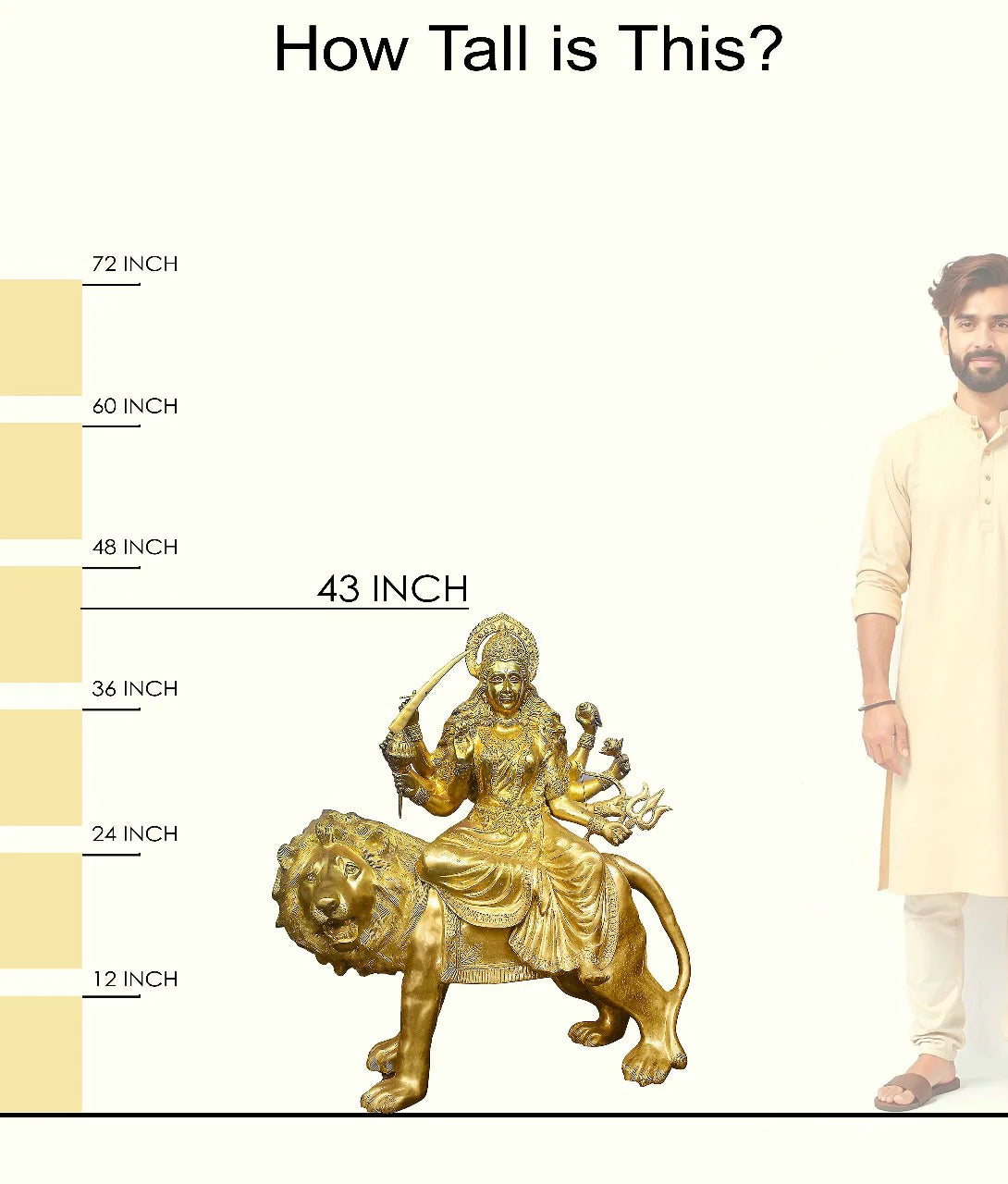 Brassaura® Brass Durga Riding Lion Statue | Height 43 Inches