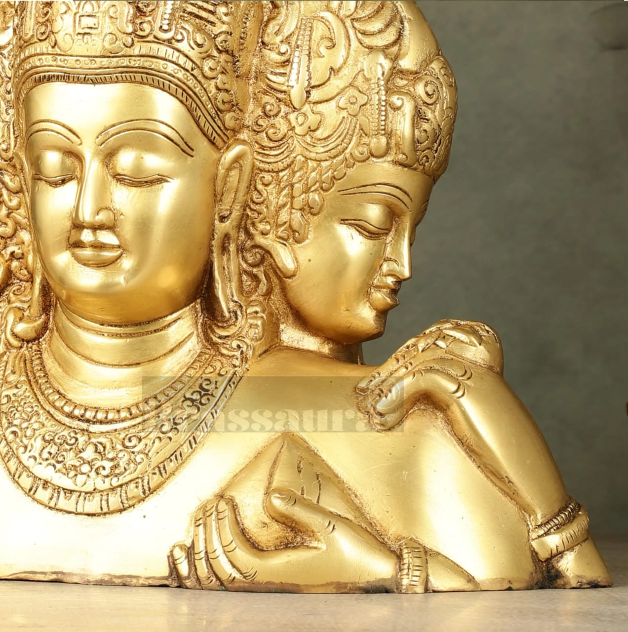 Brassaura™ Brass Superfine Trimurti Bust Statue – Brahma, Vishnu & Mahesh | 9.5 Inch, 4.6 Kgs