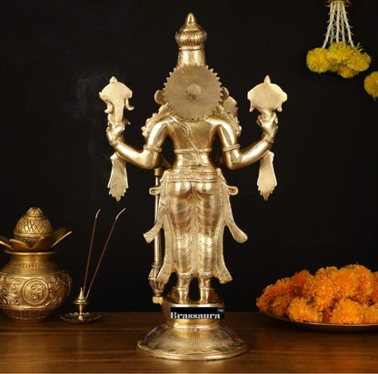 Brassaura™ Brass Standing Vishnu Idol – Height 20 Inches & Weight 12 Kgs | Meditation & Spiritual Accent
