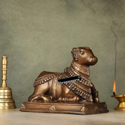 Brassaura™ Handcrafted Brass Nandi Statue – Height 8 Inches & Weight 3.97 Kgs | Devotional Sculpture