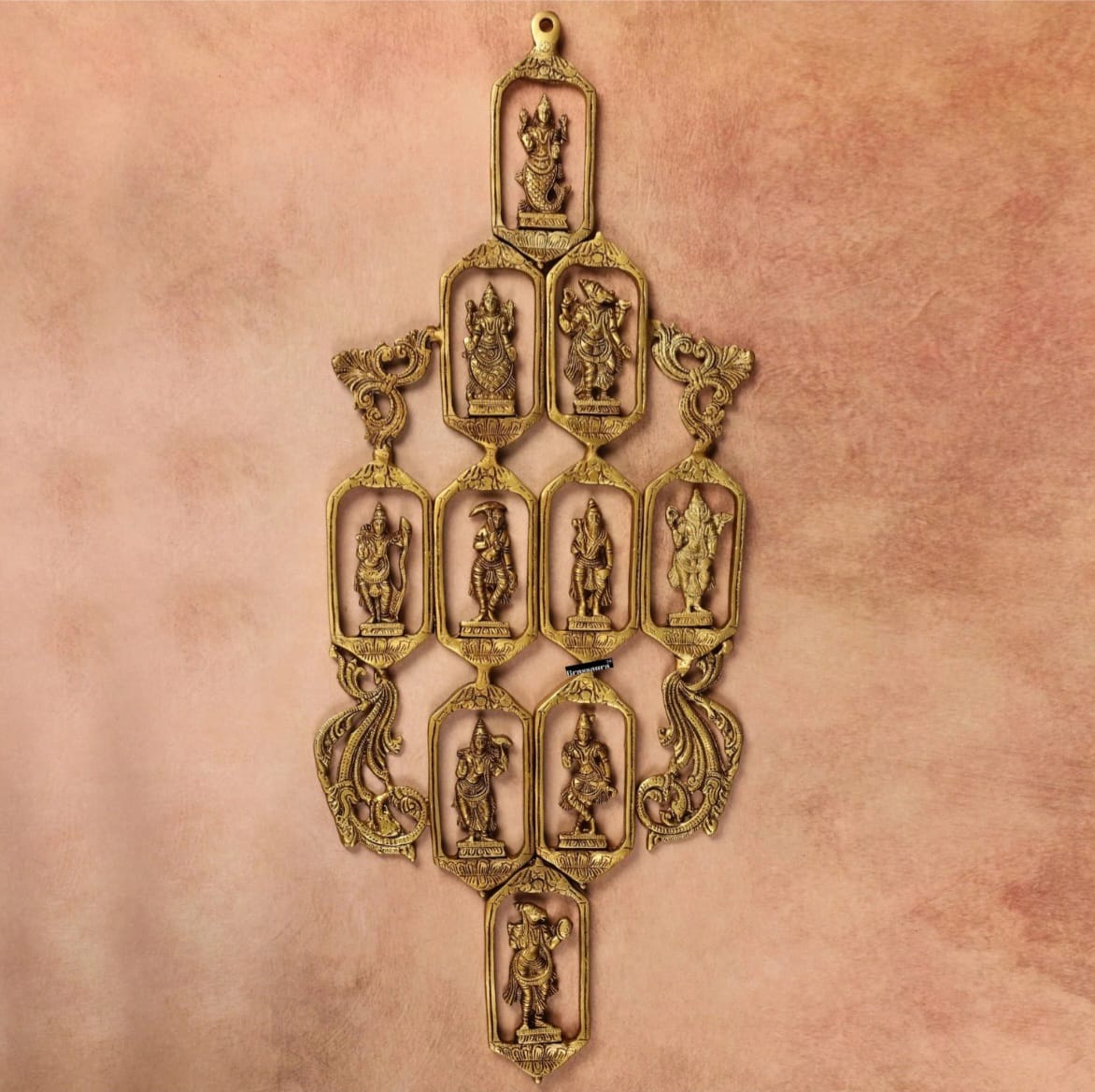 Brassaura™ Pure Brass Dashavatar Wall Hanging – Height 29.5" & Weight 3.3 Kgs | Intricately Crafted Décor