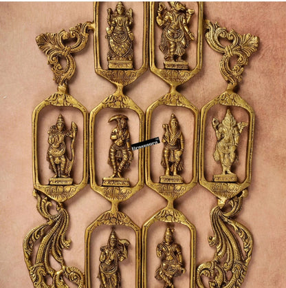 Brassaura™ Pure Brass Dashavatar Wall Hanging – Height 29.5" & Weight 3.3 Kgs | Intricately Crafted Décor