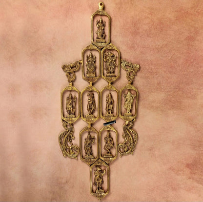 Brassaura™ Pure Brass Dashavatar Wall Hanging – Height 29.5" & Weight 3.3 Kgs | Intricately Crafted Décor