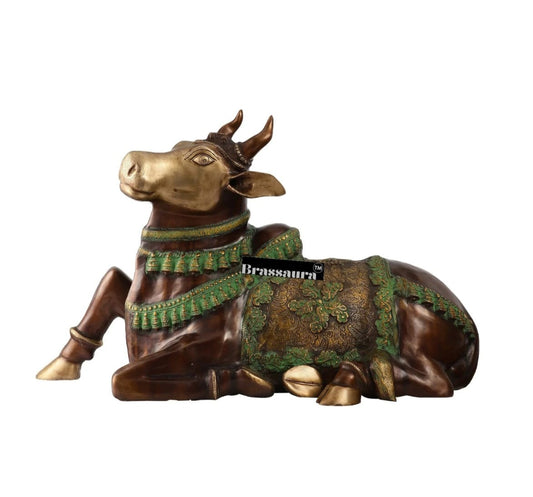 Brassaura™ Antique Brass Large Nandi Sculpture – Height 21.5 Inches & Weight 30 Kgs | Traditional Temple Idol
