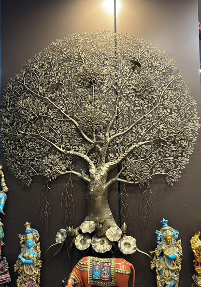 Brassaura™ Handcrafted Brass Tree Wall Hanging – Height 75 Inches & Weight 60.3 Kgs | Temple Wall Décor