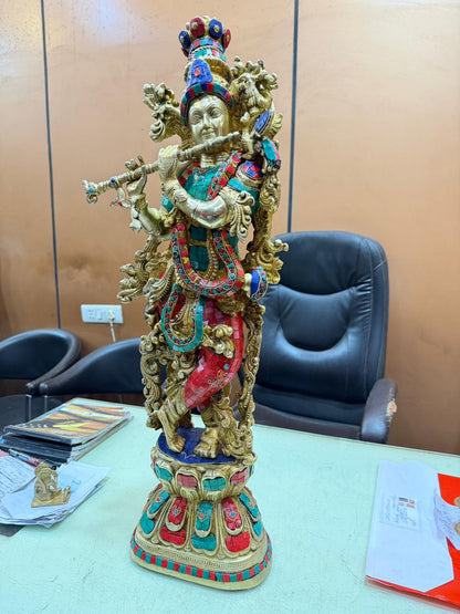 Brass Gem Stone Work Krishna Weight 16 Kg And Height 29 Inch