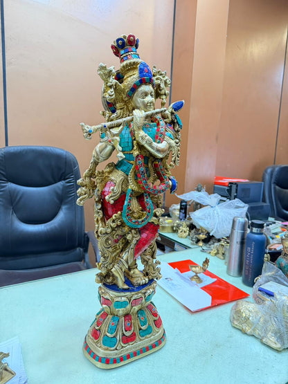 Brass Gem Stone Work Krishna Weight 16 Kg And Height 29 Inch