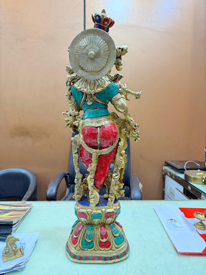 Brass Gem Stone Work Krishna Weight 16 Kg And Height 29 Inch