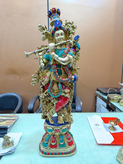 Brass Gem Stone Work Krishna Weight 16 Kg And Height 29 Inch