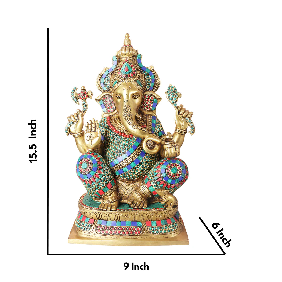 Brassaura® Brass Large Ganesha Statue for Home Temple Decor | Height 15.5 Inches