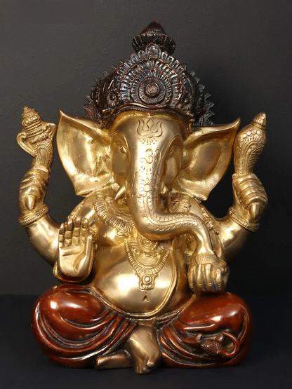 Brassaura™ Brass Lord Chaturbhuja Ganesha Idol | Height 12.6 Inches & Weight 9.11 kgs