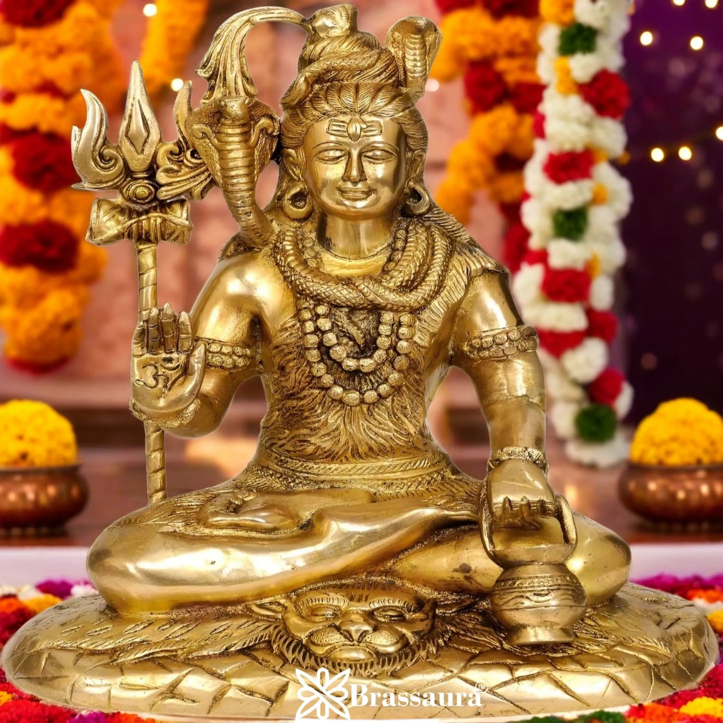 Brassaura™ Artistic Brass Shiva Idol – Height 10 Inches & Weight 4 Kgs | Sacred Home Décor