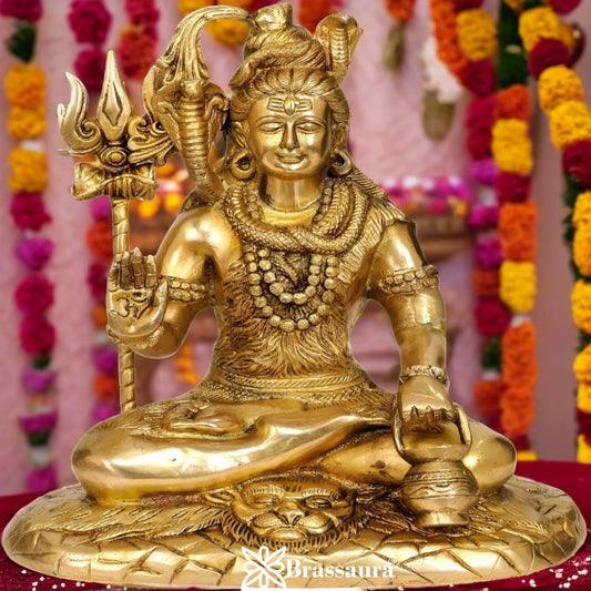 Brassaura™ Artistic Brass Shiva Idol – Height 10 Inches & Weight 4 Kgs | Sacred Home Décor