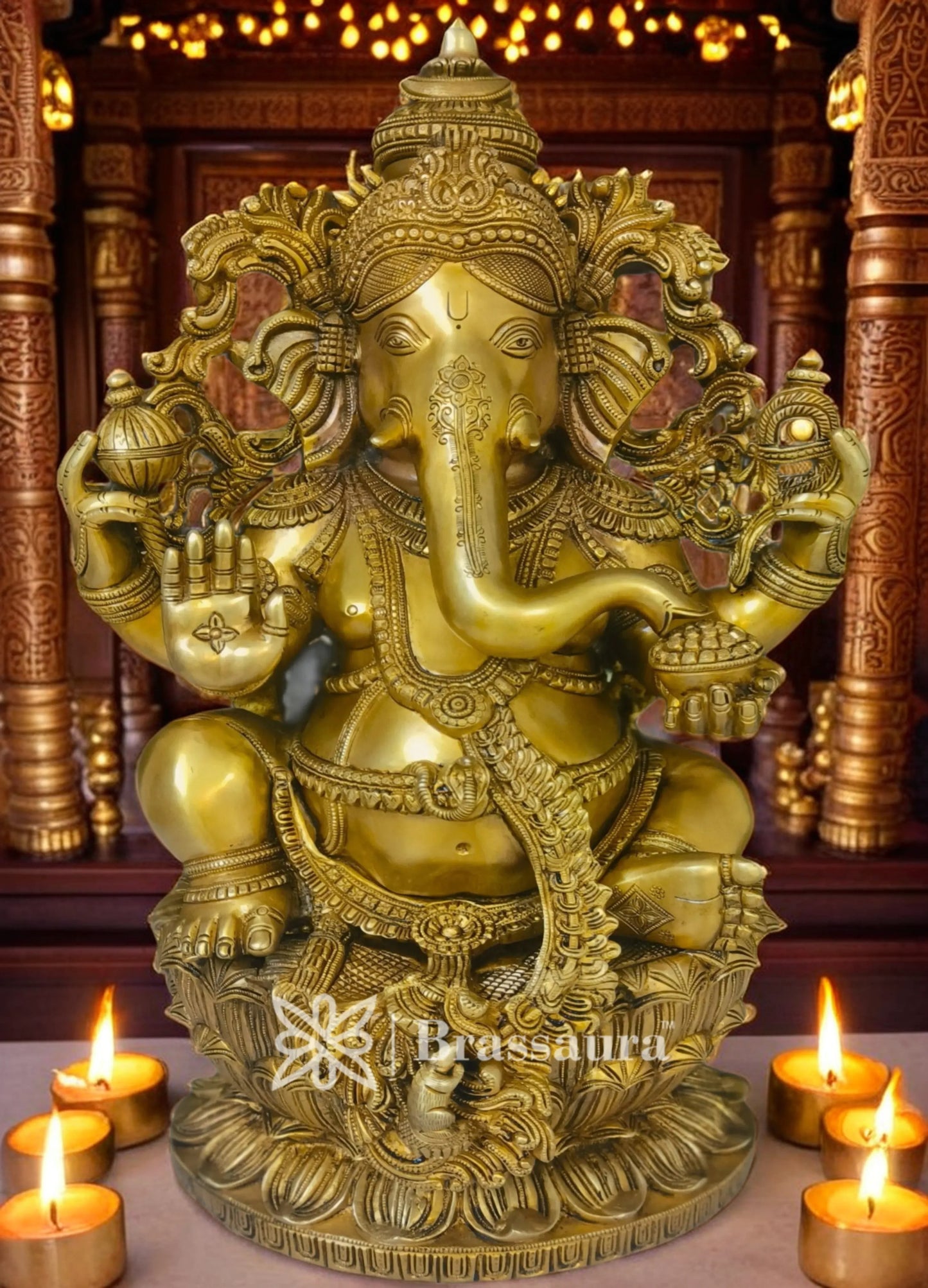 Brassaura™ Brass Ganesha Idol for Home and Decor | Weight 38 Kgs | Height 24 Inches