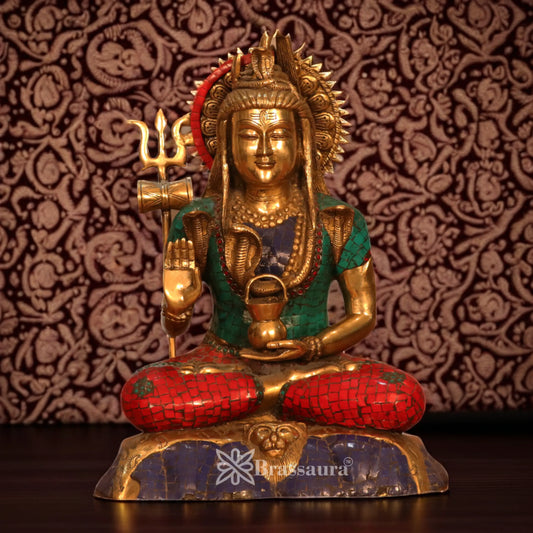 Brassaura™ Lord Shiva Gemstone Brass Sculpture – Height 17.5 Inches & 11.5 Kgs | Temple & Home Décor