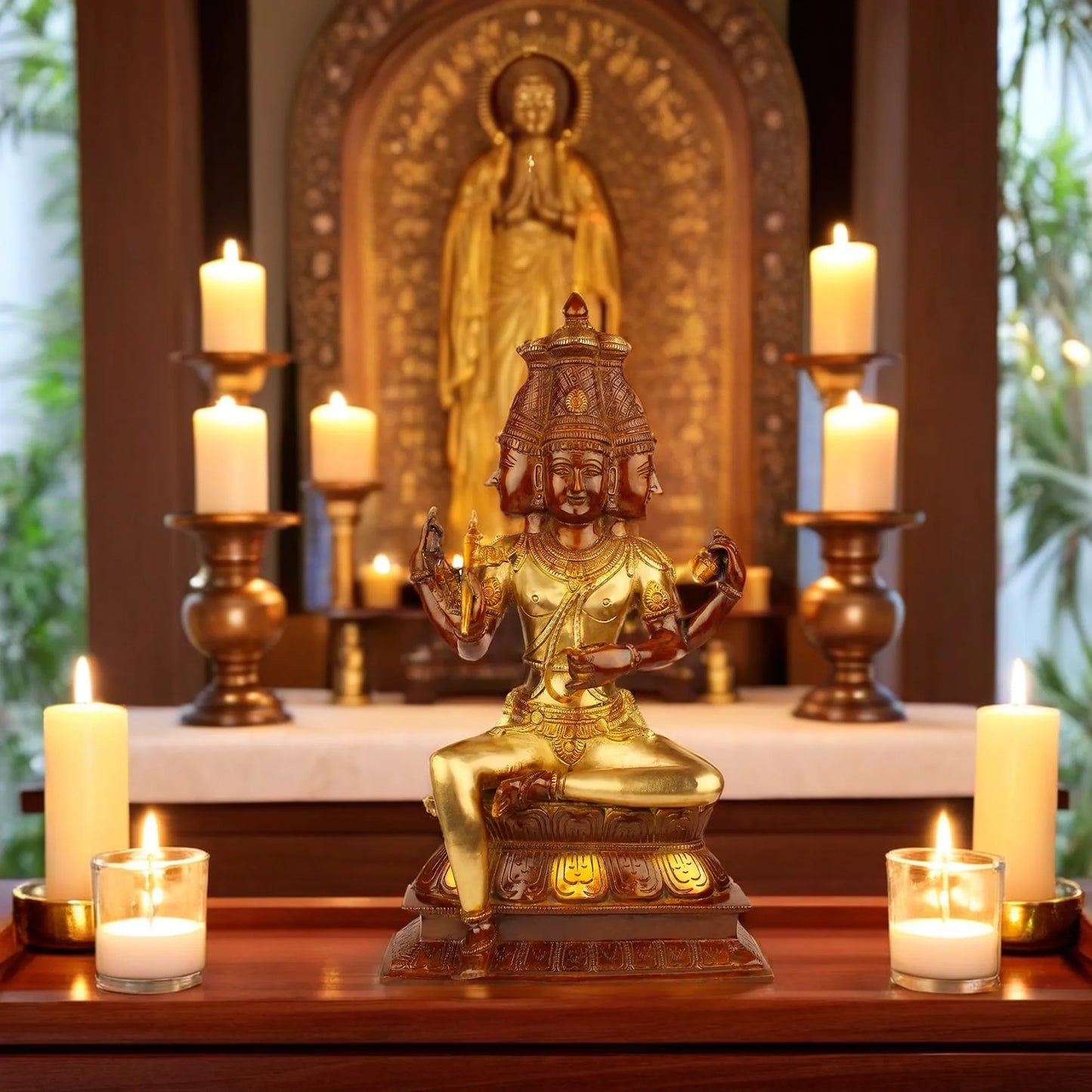 Brassaura™ Brass Brahma Dev Idol – Height 18 Inches & Weight 7.1 Kgs | Divine Brass Masterpiece for Pooja Room