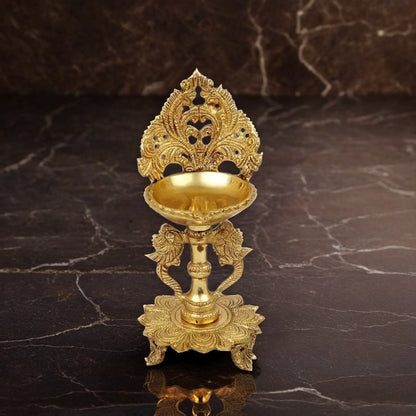 Brass Oil Lamp Diya Deepam for Home Temple Weight 1.28 Kg & Height 9 Inch