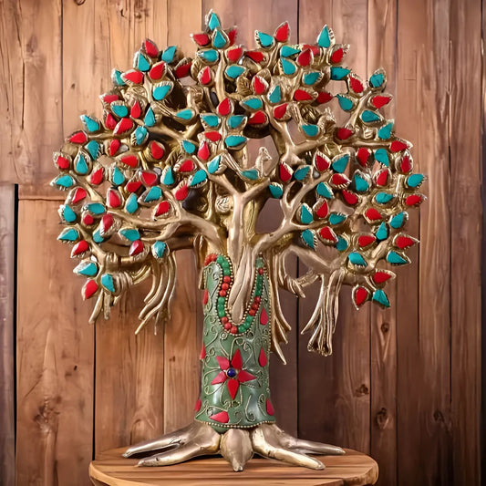 Brassaura™ Pure Brass Handcrafted Kalpavriksha Tree | Tabletop Tree of Life Showpiece | Weight 2 Kgs | Height 11 Inches