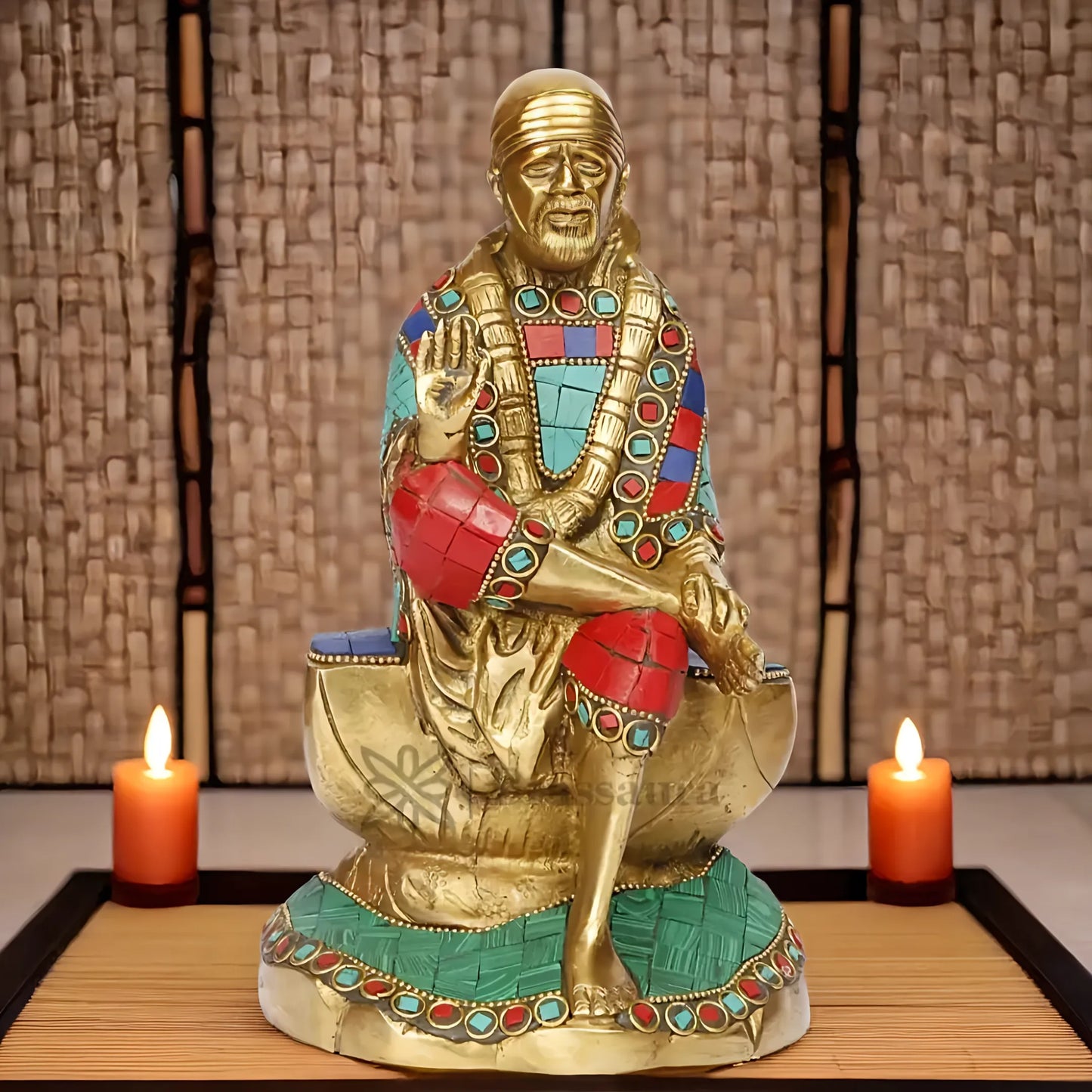 Brassaura™ Brass Sai Baba Idol – Height 9 Inches & Weight 2.4 Kgs | Devotional Masterpiece for Home Temple Décor