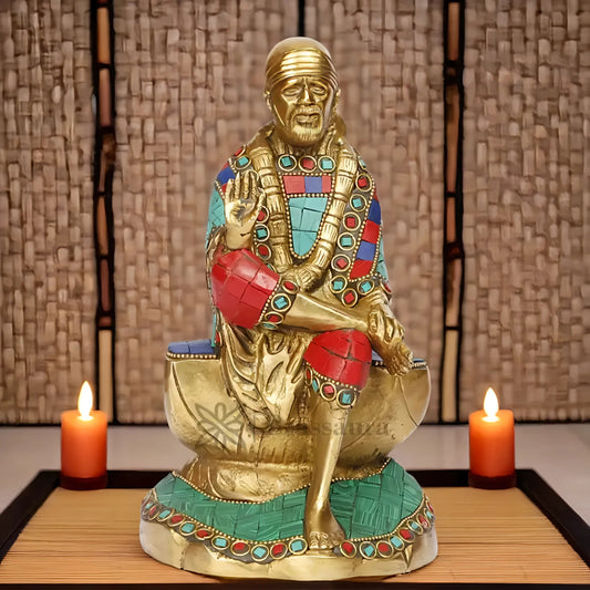 Brassaura® Brass Sai Baba Idol – Height 9 Inches | Devotional Masterpiece for Home Temple Décor