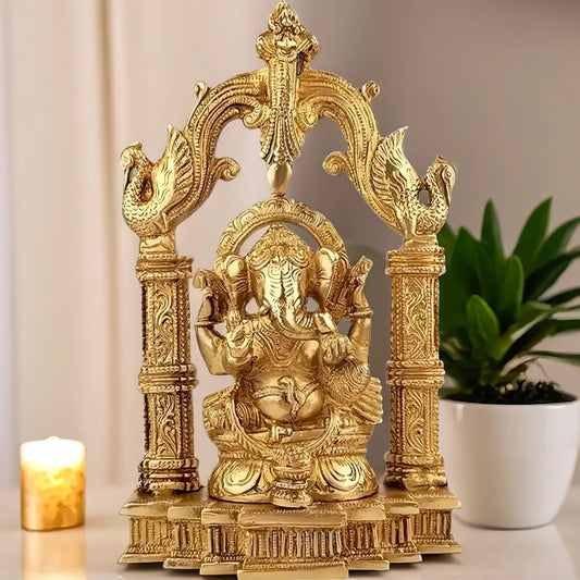 Brassaura™ Brass Ganesha Murti – Height 10.63 inches & Weight 2.5 kgs | Traditional Ganpati Murti for Home & Pooja Room
