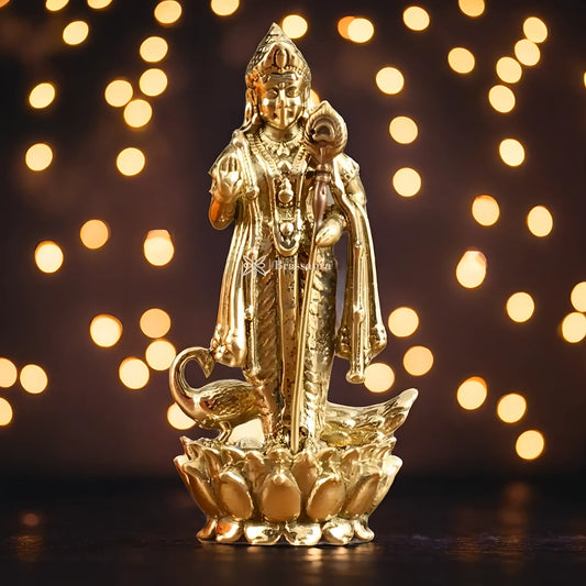 Brassaura™ Pure Brass Small Murugan Idol – 2.5 Inches Height, 30 Grams – Compact Handcrafted Brass Statue