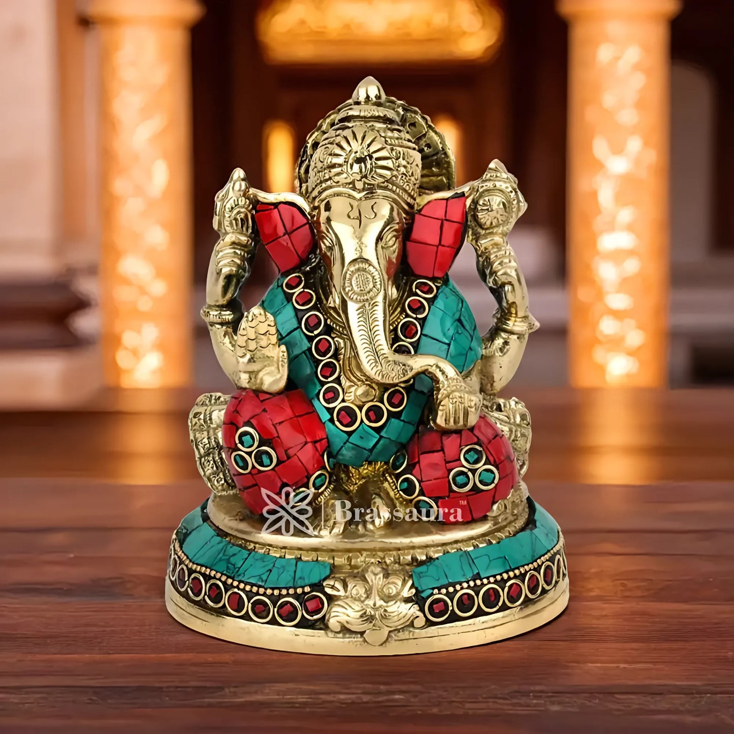 Brassaura™ Brass Ganesha Statue | Handcrafted Vinayaka Idol for Home & Décor | Height 5 Inches & Weight 1.5 Kgs