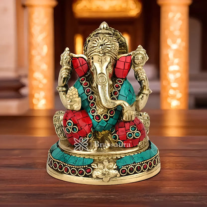 Brassaura™ Brass Ganesha Statue | Handcrafted Vinayaka Idol for Home & Décor | Height 5 Inches & Weight 1.5 Kgs