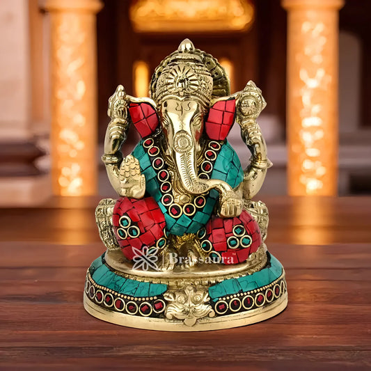 Brassaura™ Brass Ganesha Statue | Handcrafted Vinayaka Idol for Home & Décor | Height 5 Inches & Weight 1.5 Kgs