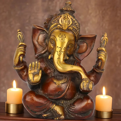 Brassaura™ Brass Ganesha Idol for Home and Decor | Weight 1.5 Kgs | Height 6 Inches