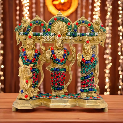 Brassaura™ Brass Gem Stone Work Ram Darbar Idol – Height 8 Inches & Weight 2.4 Kgs | Exquisite Handcrafted Vedic Art Décor