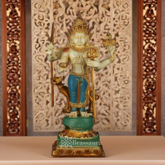 Brassaura™ Brass Kaal Bhairav Idol – Height 17 Inches & Weight 8.7 Kgs | Temple & Pooja Décor