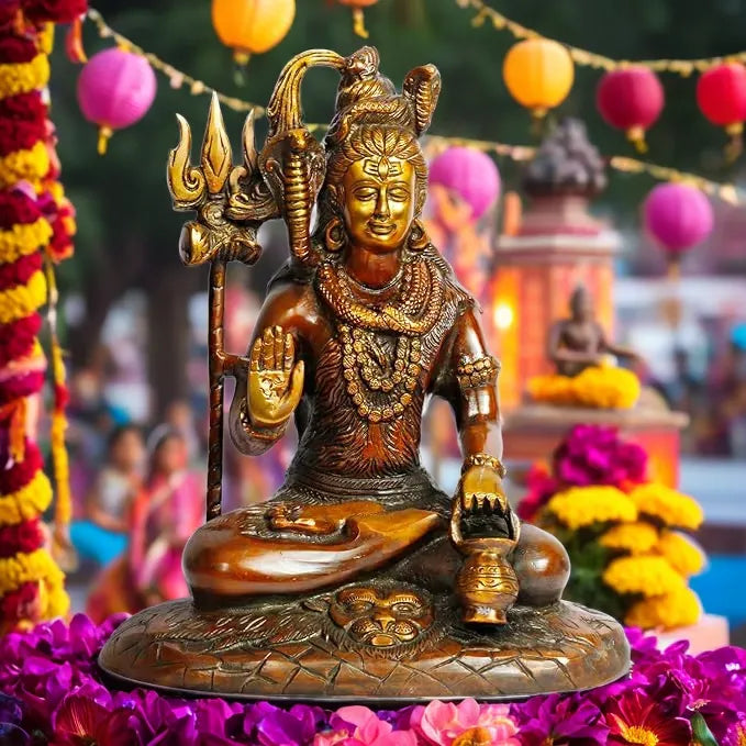 Brassaura™ Brass Shiva Statue – Height 11.2 Inches & Weight 4.4 Kgs | Handcrafted Temple Idol