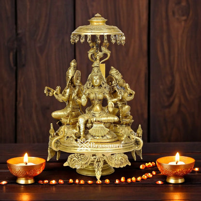 Brassaura™ Traditional Brass Antique Laxmi Ganesha Saraswati Murti – Height 17 Inches & Weight 12 Kgs | Hindu Idol