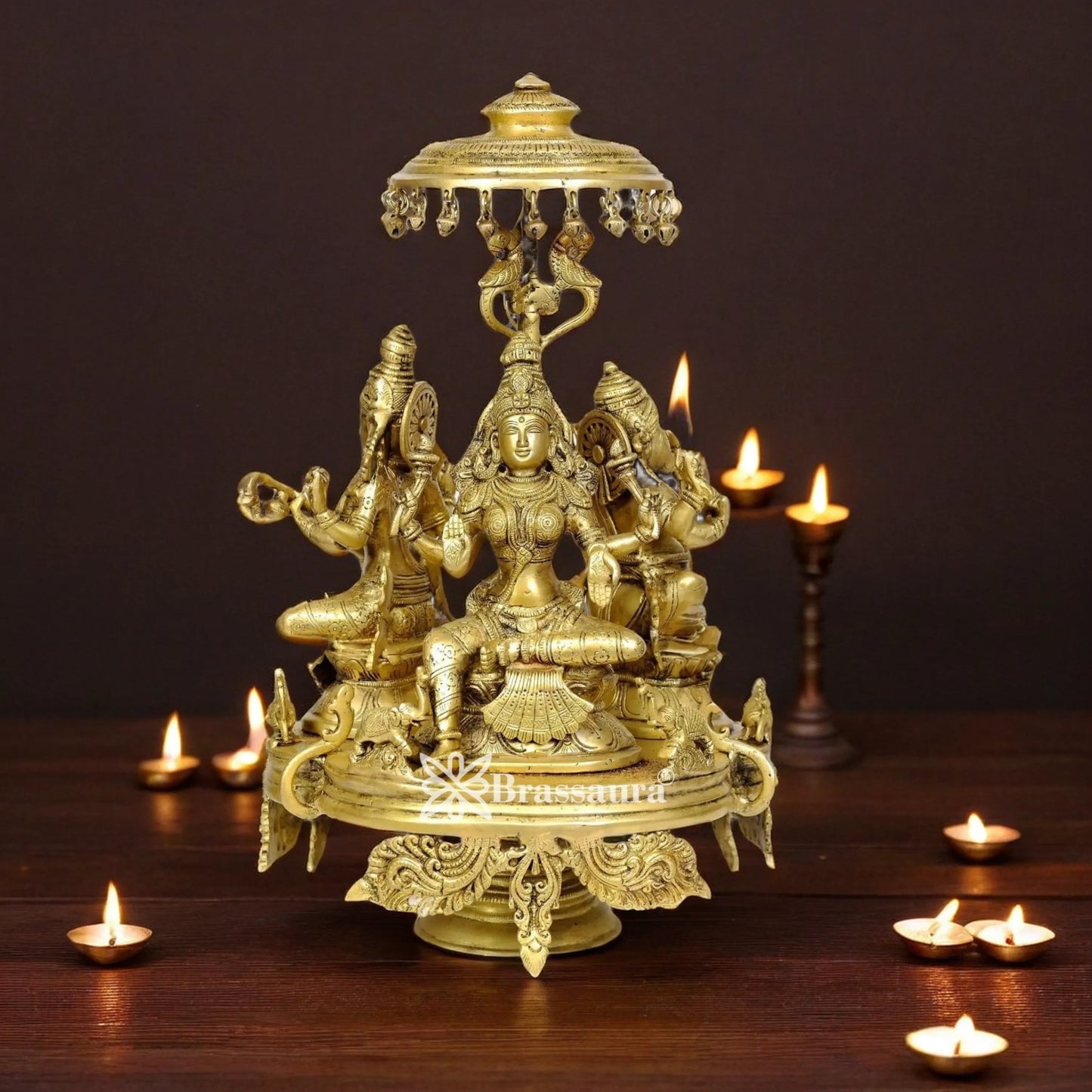 Brassaura™ Traditional Brass Antique Laxmi Ganesha Saraswati Murti – Height 17 Inches & Weight 12 Kgs | Hindu Idol