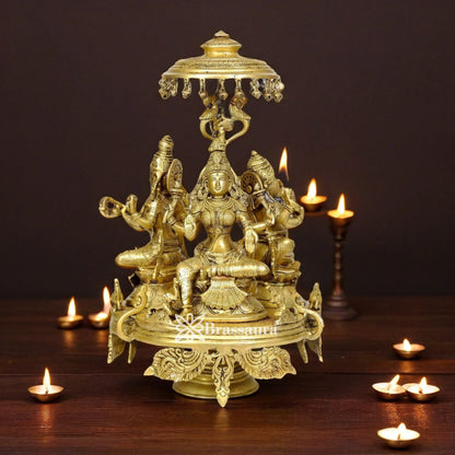 Brassaura™ Traditional Brass Antique Laxmi Ganesha Saraswati Murti – Height 17 Inches & Weight 12 Kgs | Hindu Idol
