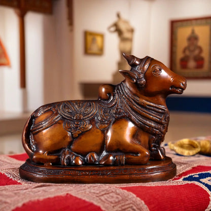 Brassaura™ Pure Brass Nandi Idol with Vintage Chola Brown Finish | Handcrafted South Indian Temple Art | Weight 7 Kgs | Height 9.5 Inches