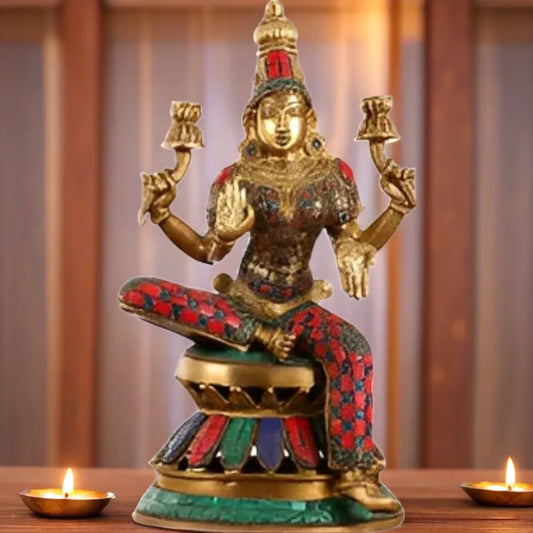Brass Gem Stone Work Laxmi Mata for Home and Decor Height 12 Inches & Weight 4.5 Kgs