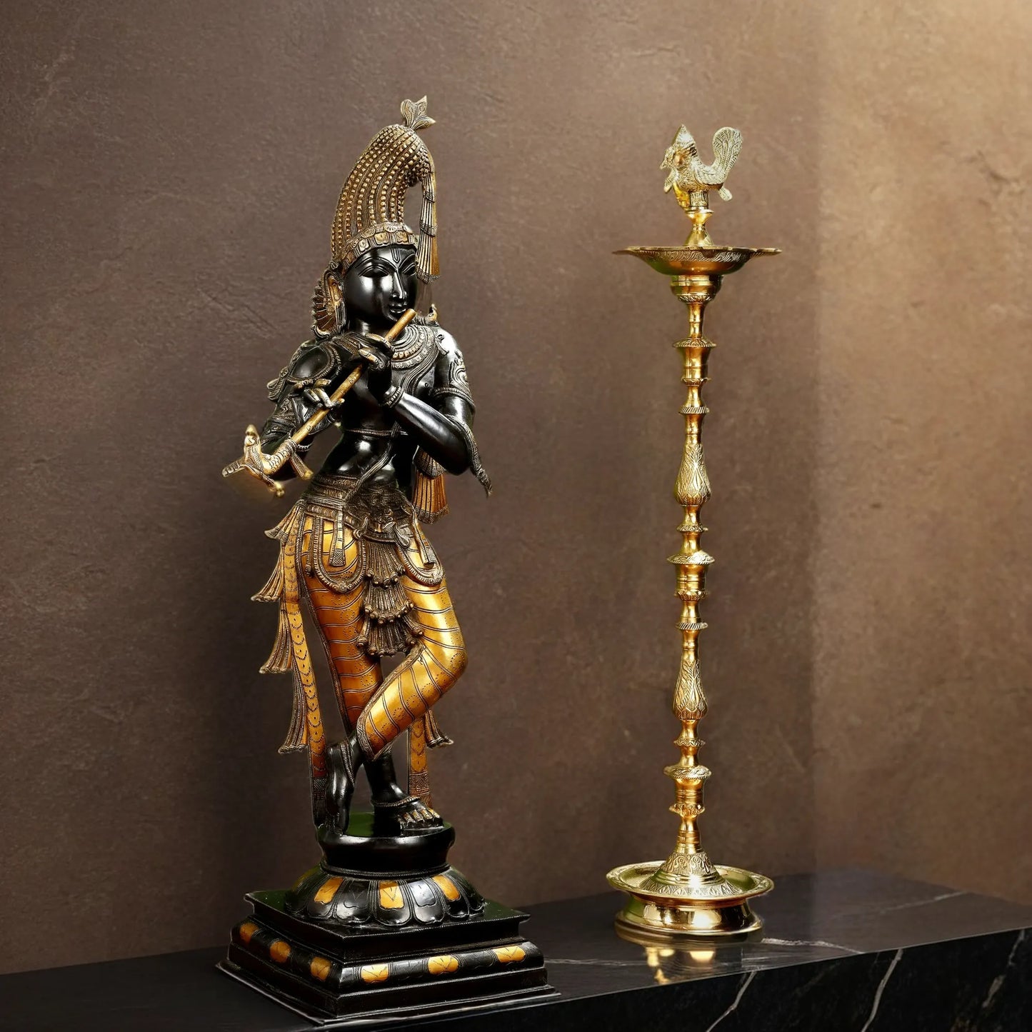 Brassaura™ Superfine Brass Krishna Murlidhar Idol – Height 36 Inches & Weight 27 Kgs | Black Antique Finish