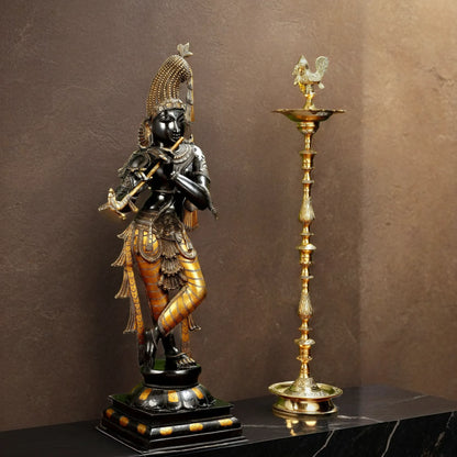 Brassaura™ Superfine Brass Krishna Murlidhar Idol – Height 36 Inches & Weight 27 Kgs | Black Antique Finish