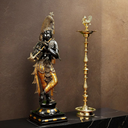 Brassaura™ Superfine Brass Krishna Murlidhar Idol – Height 36 Inches & Weight 27 Kgs | Black Antique Finish