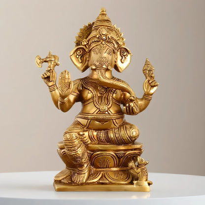 Brassaura™ Superfine Brass Lord Ganesha Statue | Handcrafted | Height 12 Inches & Weight 5 Kgs
