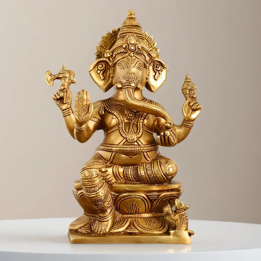 Brassaura™ Superfine Brass Lord Ganesha Statue | Handcrafted | Height 12 Inches & Weight 5 Kgs